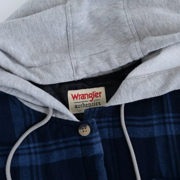 Vintage 90S Wrangler Authentics Navy And  Blue Checker Pattern With Hood Shacket - Picture 12 of 12